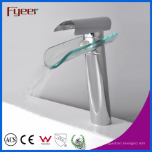 Fyeer High Body Single Handle Glass Spout Waterfall Grifo de lavabo de cromo grifo mezclador de agua